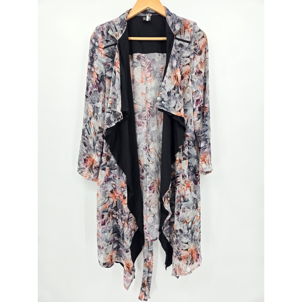 Topshop Waterfall Open Front Longline Cardigan Top Abstract Boho Duster Size 4